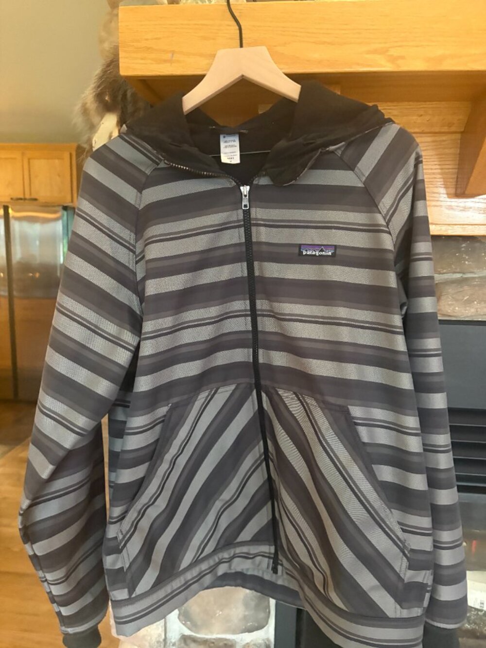 Men's PATAGONIA Slopestyle Hoodie Hoody 2.0 Gray Stripes Softshell Jacket Size M